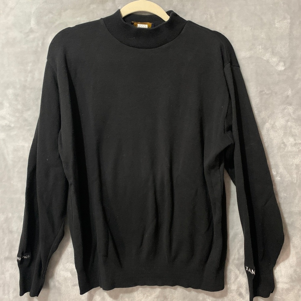 Andrew Rohan Mens XL Black Mock Neck Cotton Sweater‎ Europe 2005 Xango USA Made